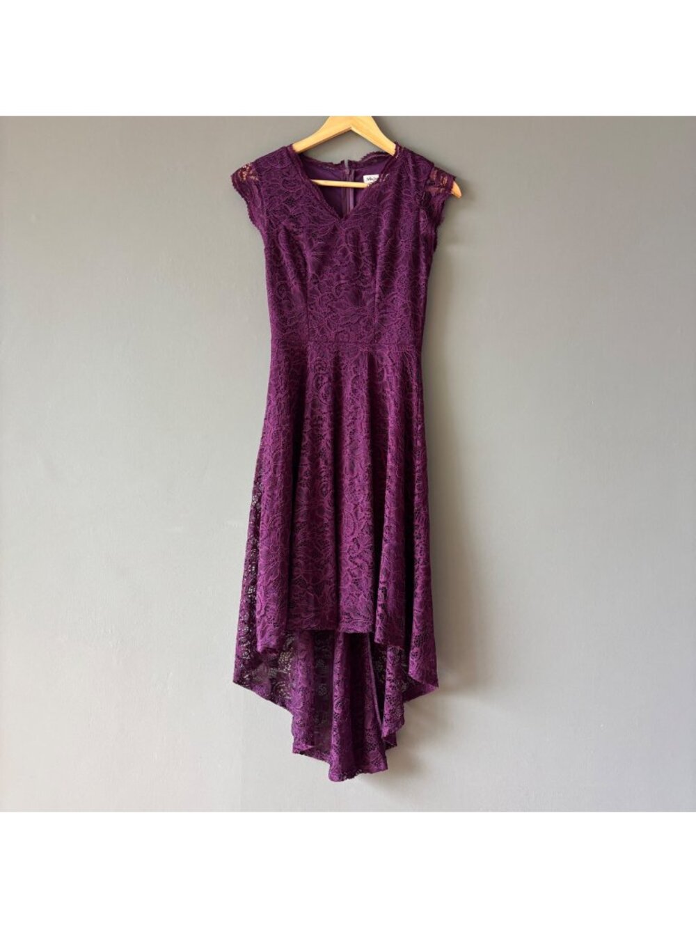 Modecrush Plum Purple Lace High Low Dress Sleeveless Cocktail Party Fit Flare XS